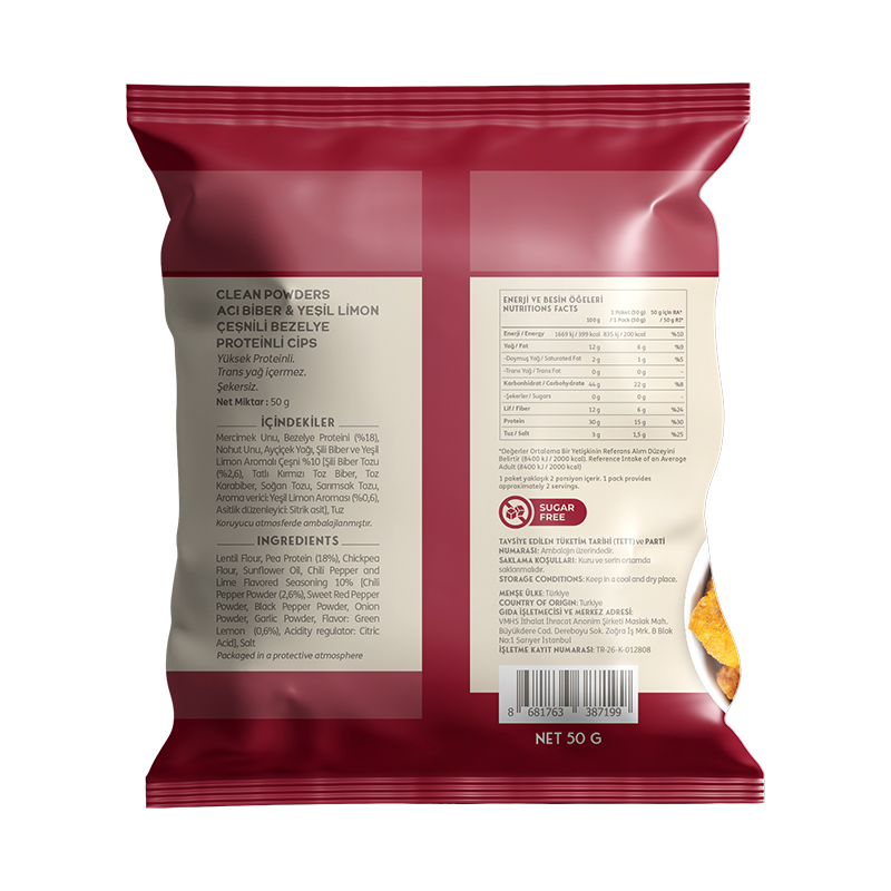 Clean Powders Protein Chips 50 Gr Acı Biber Yeşil Limon 4 Adet