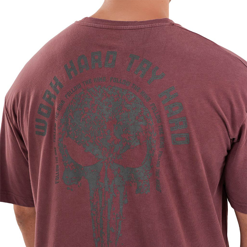 Kingsize Hard Work Antik Yıkamalı Oversize T-Shirt Bordo