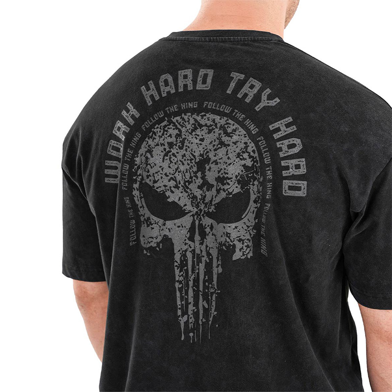Kingsize Hard Work Antik Yıkamalı Oversize T-Shirt Siyah