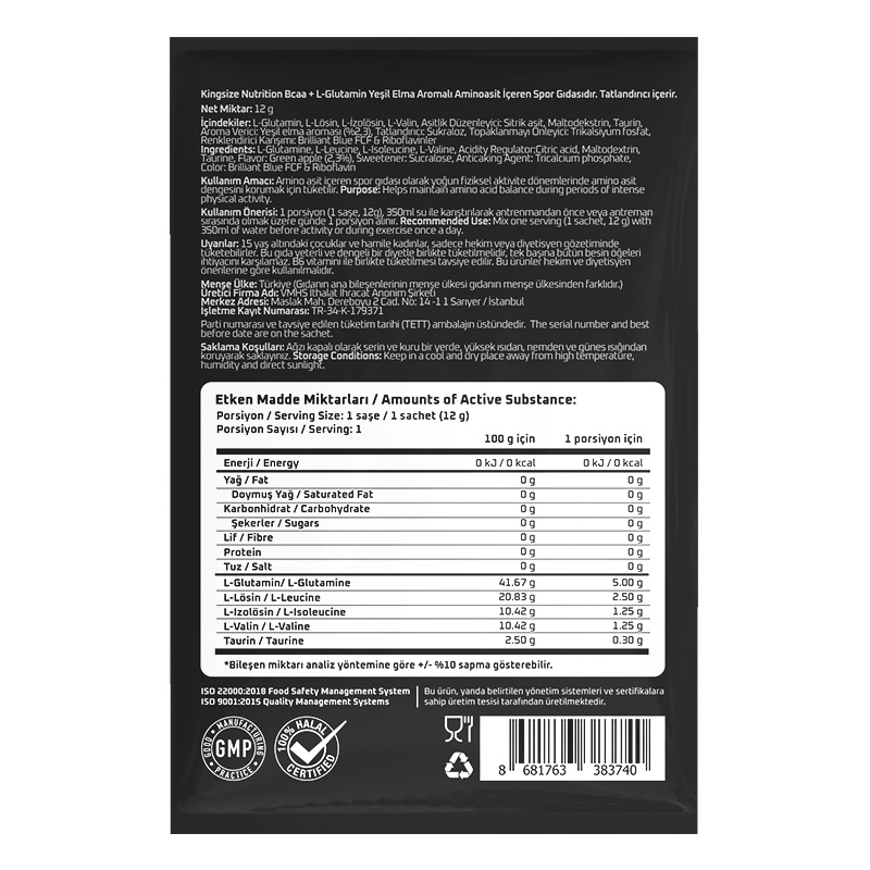 Kingsize Nutrition BCAA + Glutamine Powder 12 Gr 1 Saşe