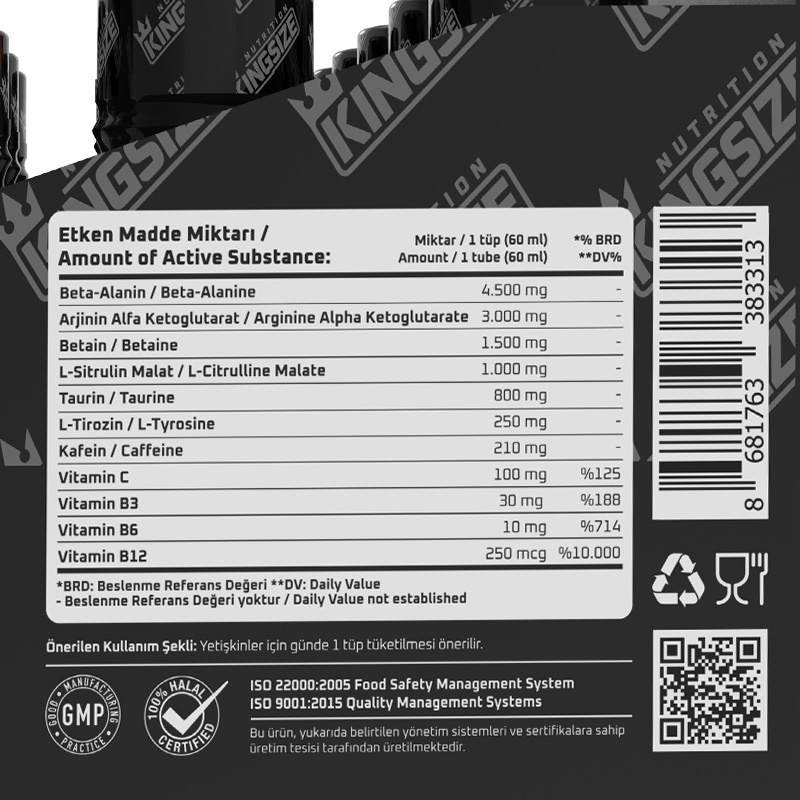 Kingsize Nutrition Beast Shot Pre-Workout 60 mL 20 Adet