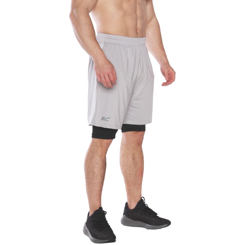 MuscleCloth 2 in 1 Erkek Taytlı Stretch Şort Açık Gri