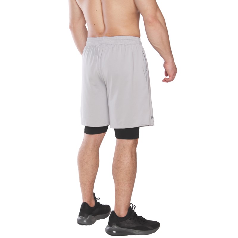 MuscleCloth 2 in 1 Erkek Taytlı Stretch Şort Açık Gri