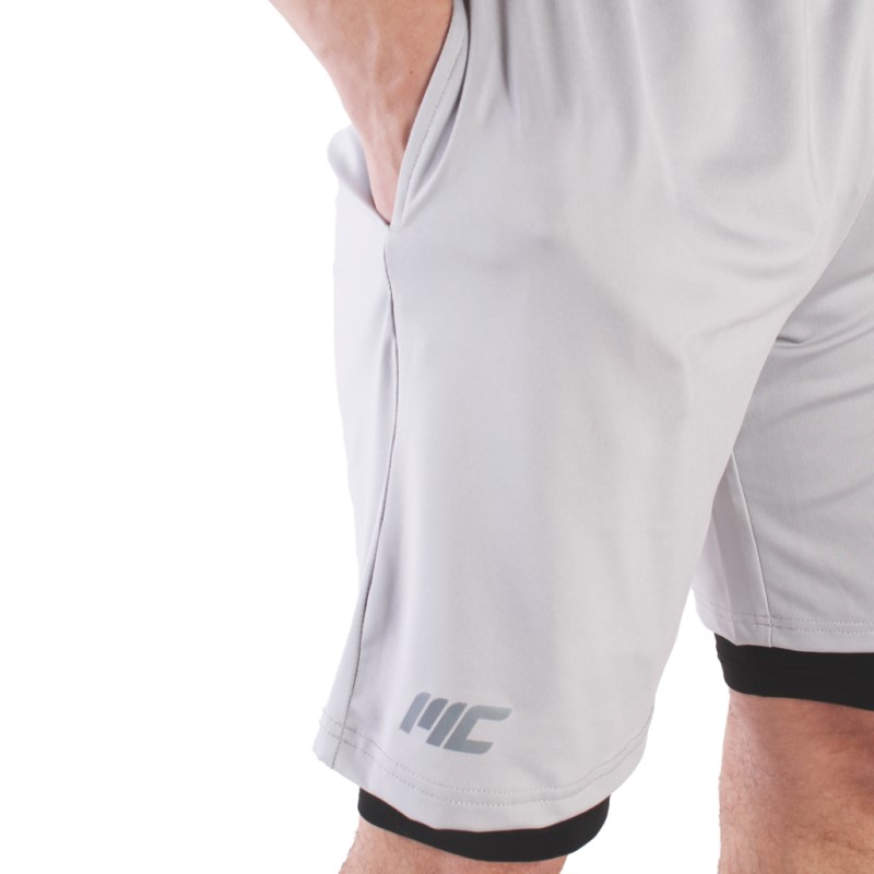 MuscleCloth 2 in 1 Erkek Taytlı Stretch Şort Açık Gri