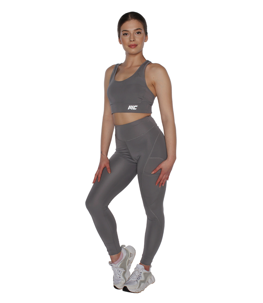 MuscleCloth Elise Cepli Spor Tayt + Elise Sporcu Sütyeni Gri