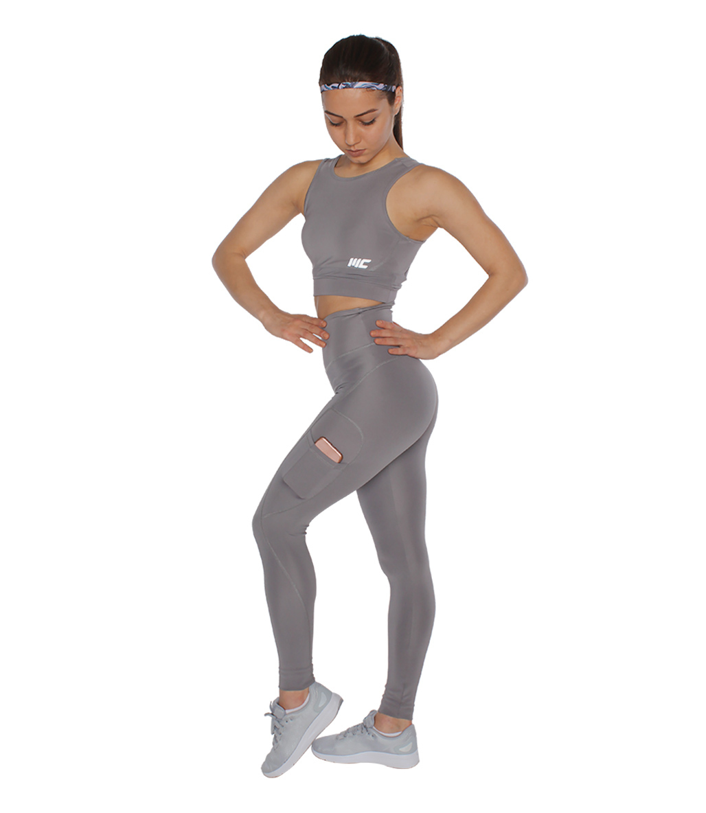 MuscleCloth Elise Cepli Spor Tayt + Elise Sporcu Sütyeni Gri