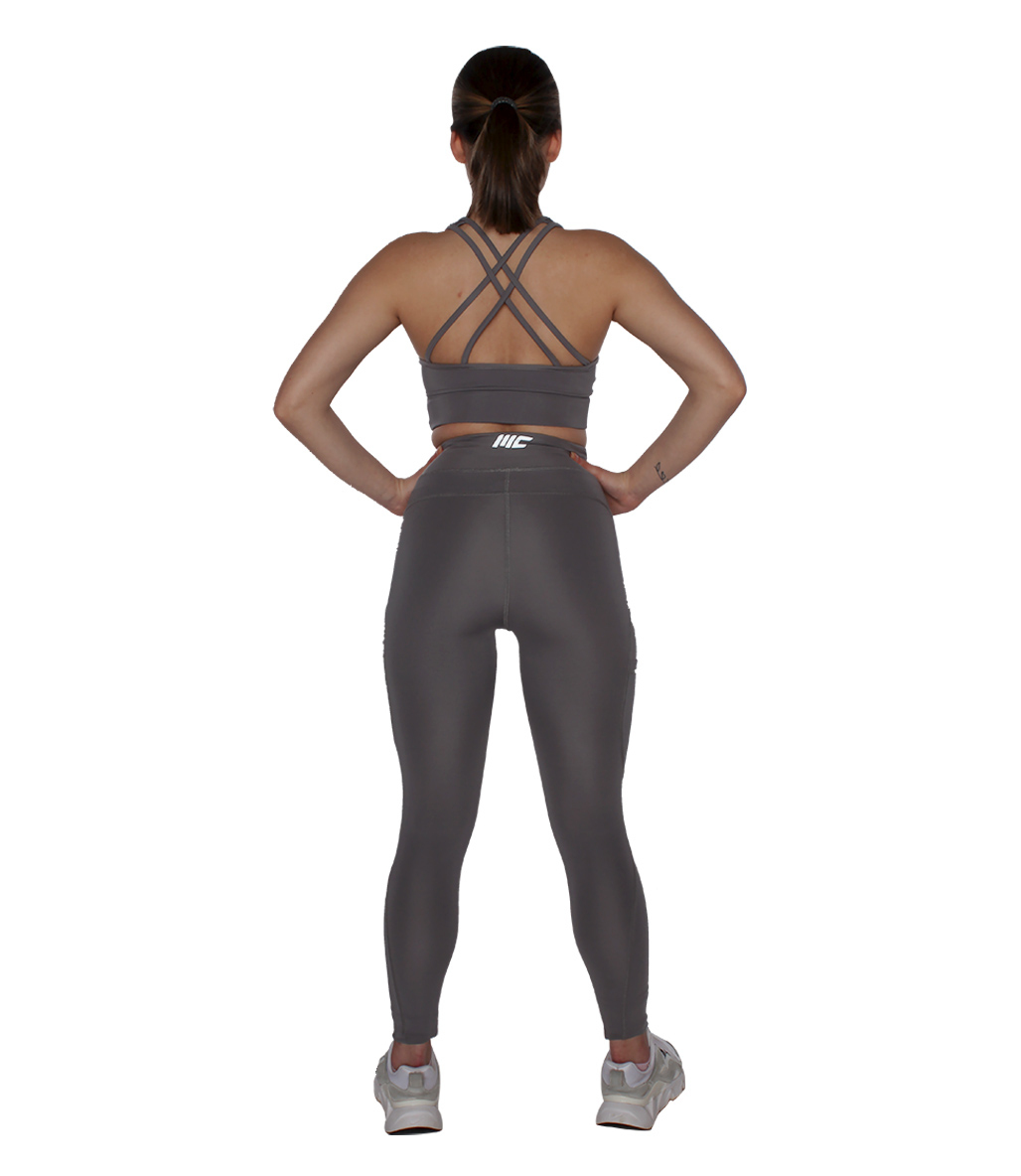 MuscleCloth Elise Cepli Spor Tayt + Elise Sporcu Sütyeni Gri