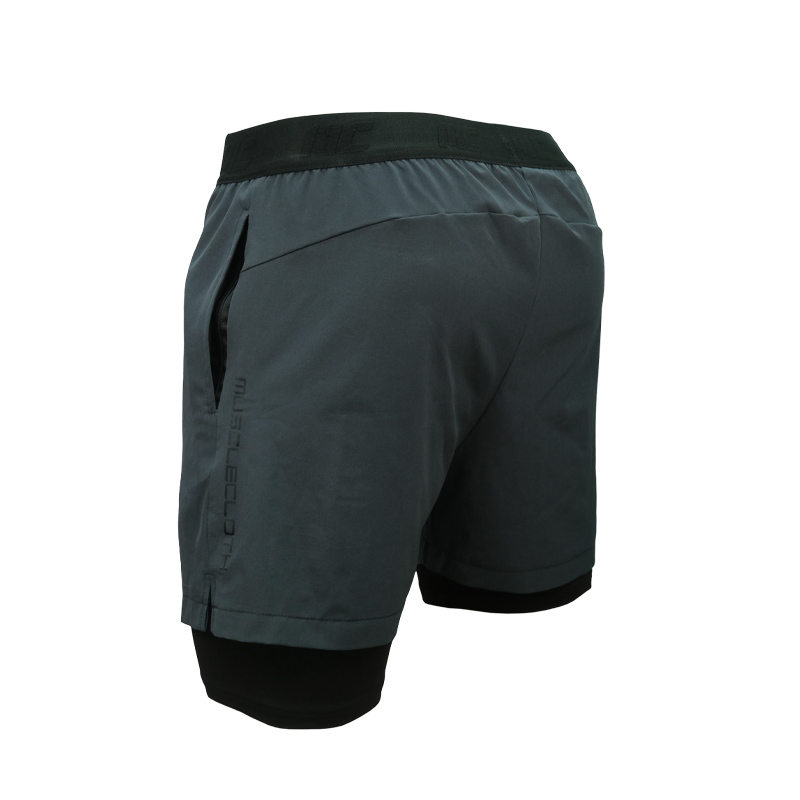 MuscleCloth Performance 2 In 1 Erkek Taytlı Şort Gri Siyah