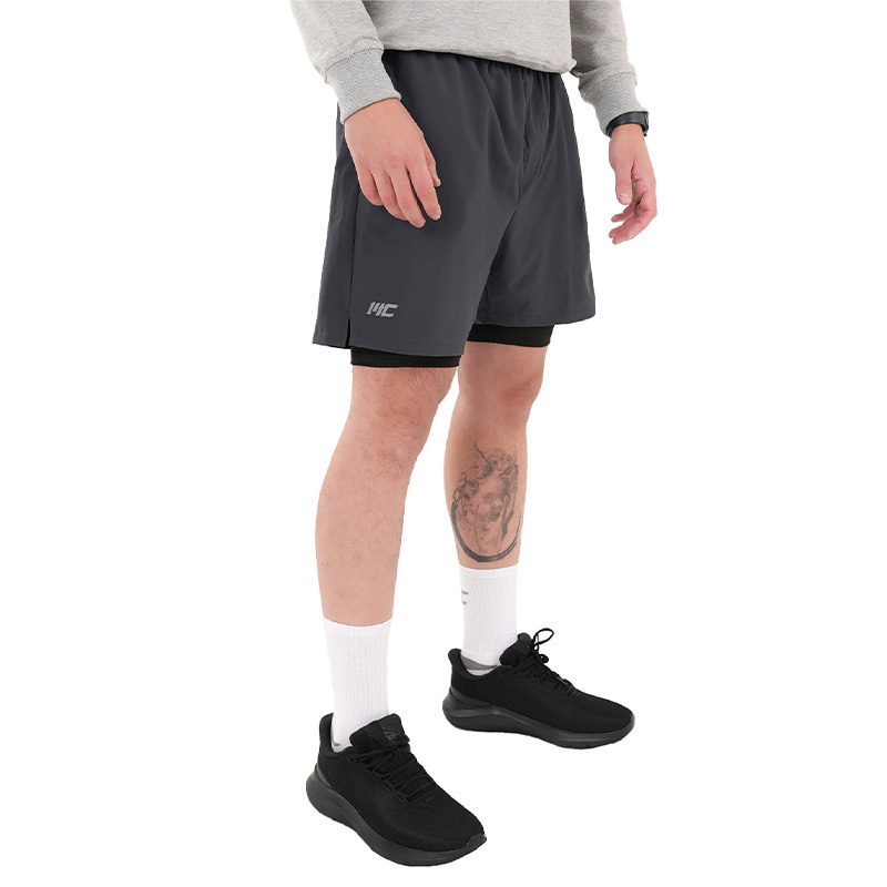 MuscleCloth Performance 2 In 1 Erkek Taytlı Şort Gri Siyah