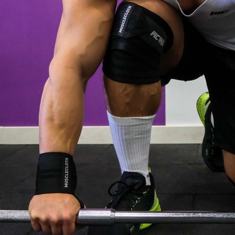 MuscleCloth Pro Knee Wraps Diz Bandajı 2'Li Paket - Cırt Bantlı Siyah