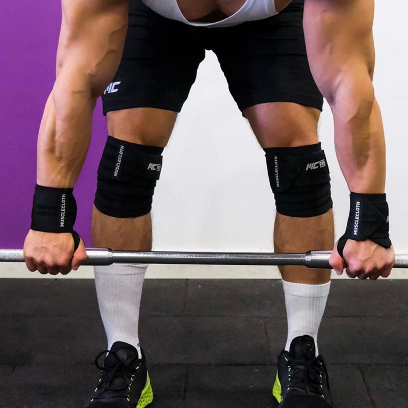 MuscleCloth Pro Knee Wraps Diz Bandajı 2'Li Paket - Cırt Bantlı Siyah