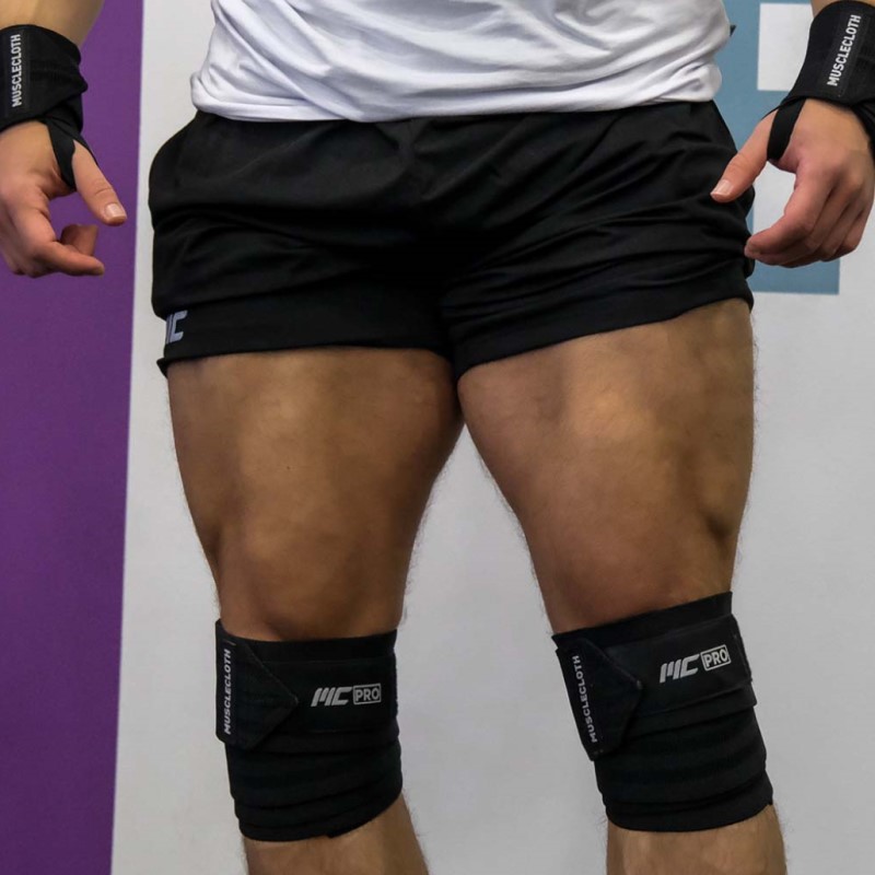 MuscleCloth Pro Knee Wraps Diz Bandajı 2'Li Paket - Cırt Bantlı Siyah