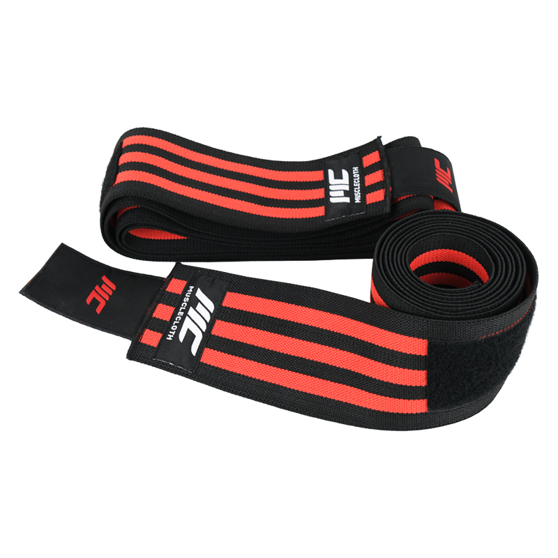 MuscleCloth Pro Knee Wraps Diz Bandajı 2'Li Paket - Cırt Bantlı Siyah Kırmızı