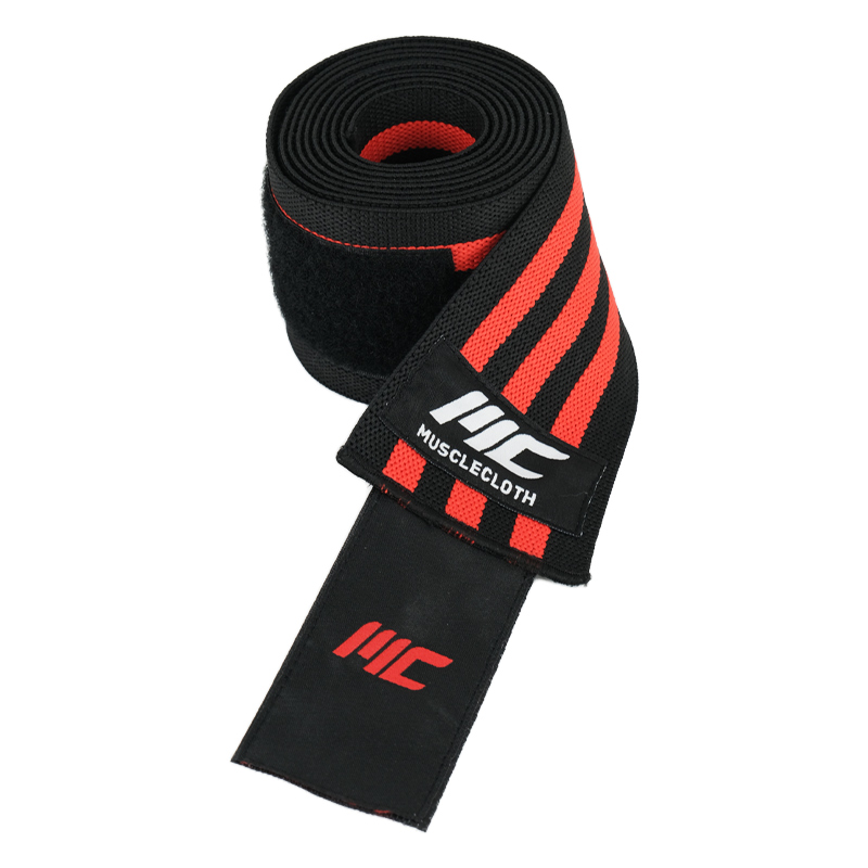 MuscleCloth Pro Knee Wraps Diz Bandajı 2'Li Paket - Cırt Bantlı Siyah Kırmızı
