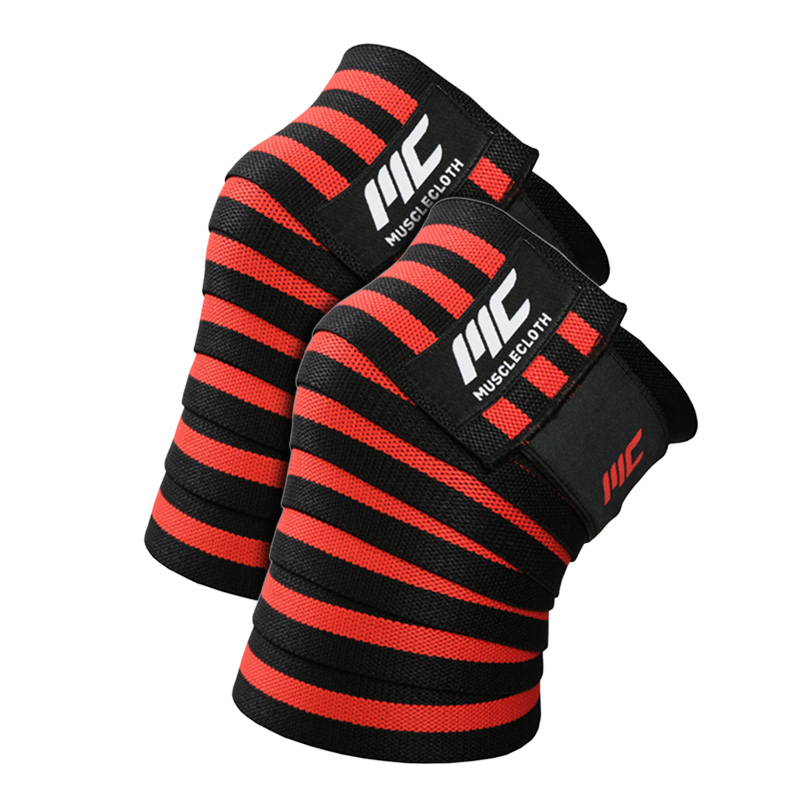 MuscleCloth Pro Knee Wraps Diz Bandajı 2'Li Paket - Cırt Bantlı Siyah Kırmızı