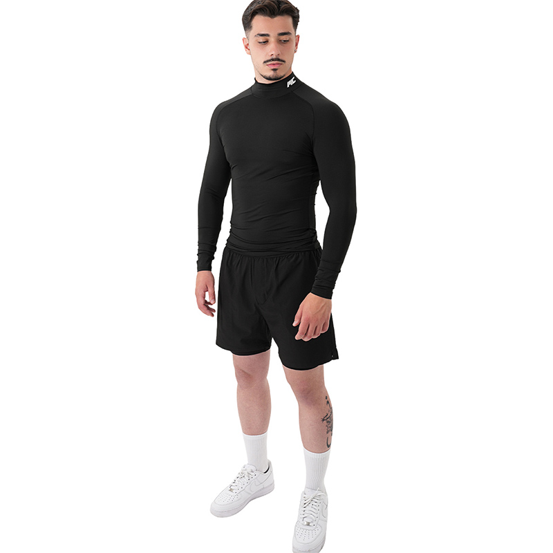 MuscleCloth Tech Mock Ekstra Dar Kalıp Uzun Kollu T-Shirt Siyah