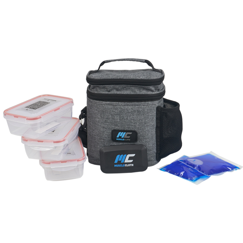 MuscleCloth Termo Çanta Seti Gri + Paslanmaz Çelik Shaker 739 ml Beyaz