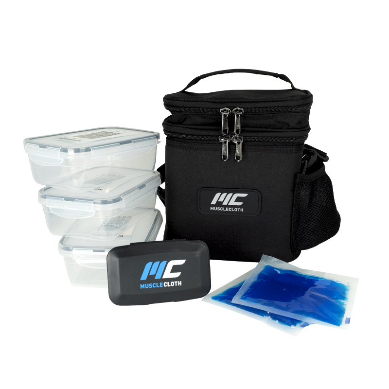 MuscleCloth Termo Çanta Seti Siyah + Paslanmaz Çelik Shaker 739 ml Beyaz