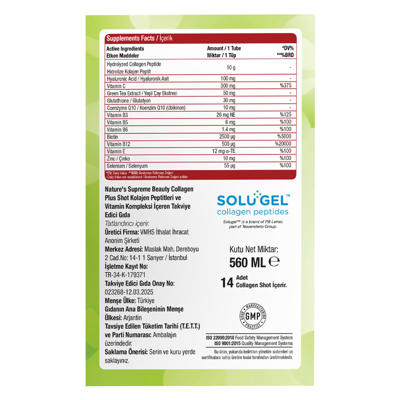 Nature's Supreme Beauty Collagen Plus 30 Shot (Tüp) x 40 mL