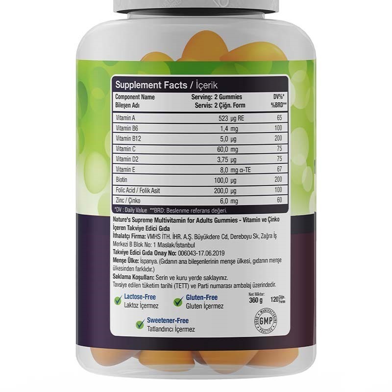 Nature's Supreme Gummies Multivitamin for Adults 120 Çiğnenebilir Form