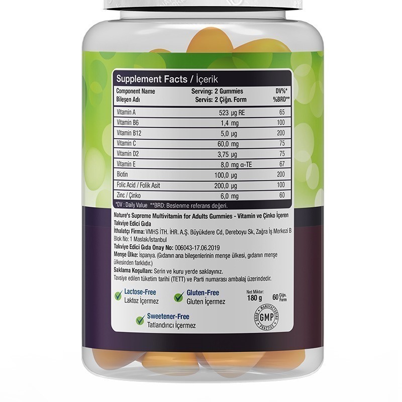 Nature's Supreme Gummies Multivitamin for Adults 60 Çiğnenebilir Form
