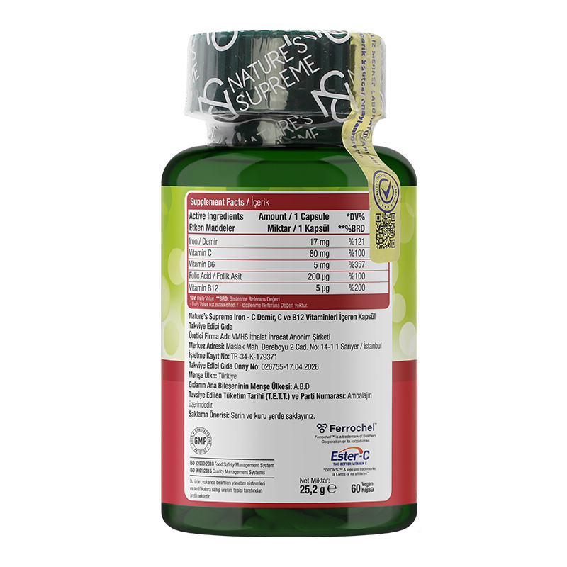 Nature's Supreme Iron-C Complex 60 Kapsül - ZMA & Mineraller