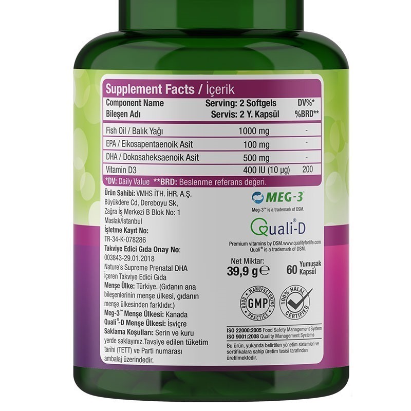 Nature's Supreme Prenatal DHA with Vitamin D3 1000 Mg 60 Kapsül