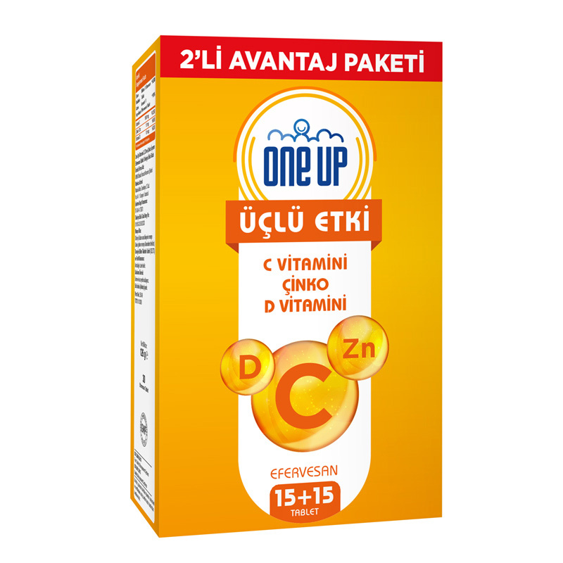 One Up Üçlü Etki C Vitamini + Çinko + D Vitamini 2 x 15 Efervesan Tablet