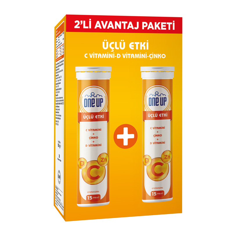 One Up Üçlü Etki C Vitamini + Çinko + D Vitamini 2 x 15 Efervesan Tablet