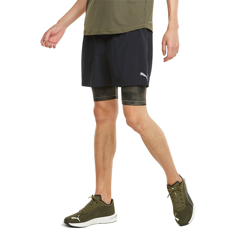 Puma Run 2 in 1 Short Şort Siyah Yeşil