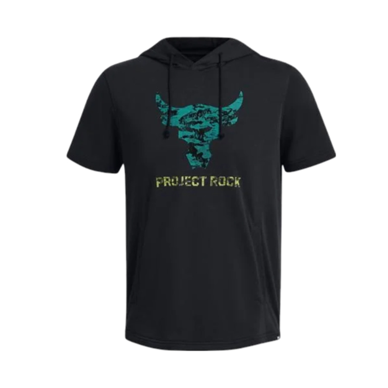 Under Armour Project Rock Terry Payoff Kısa Kollu Kapüşonlu Sweatshirt Siyah
