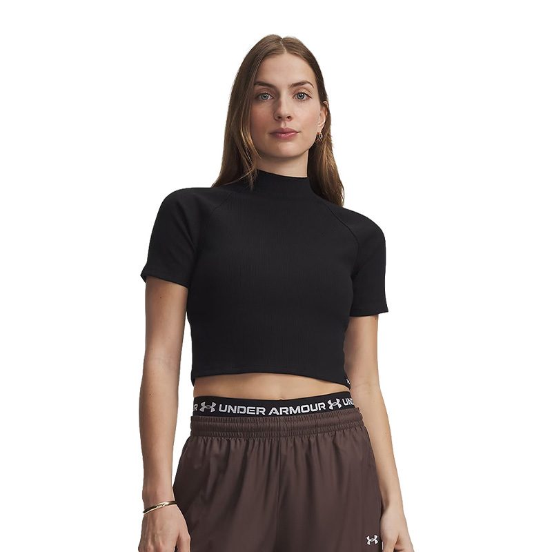 Under Armour Rival Rib Mock Kadın Kısa Kollu T-Shirt Siyah