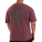 Kingsize Hard Work Antik Yıkamalı Oversize T-Shirt Bordo