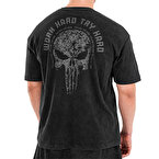 Kingsize Hard Work Antik Yıkamalı Oversize T-Shirt Siyah