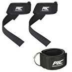 MuscleCloth Padded Lifting Straps + Padded Ankle Cuff Seti Siyah
