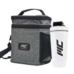 MuscleCloth Termo Çanta Seti Gri + Paslanmaz Çelik Shaker 739 ml Beyaz