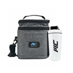 MuscleCloth Termo Çanta Seti Gri + Paslanmaz Çelik Shaker 739 ml Beyaz