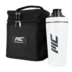 MuscleCloth Termo Çanta Seti Siyah + Paslanmaz Çelik Shaker 739 ml Beyaz