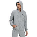 Puma Essentials Small Logo Fermuarlı Kapüşonlu Sweatshirt Gri