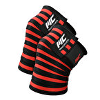 MuscleCloth Pro Knee Wraps Diz Bandajı 2'Li Paket - Cırt Bantlı Siyah Kırmızı