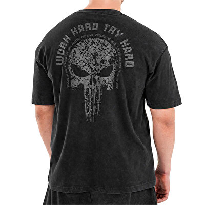 Kingsize Hard Work Antik Yıkamalı Oversize T-Shirt Siyah