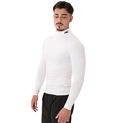 MuscleCloth Tech Mock Ekstra Dar Kalıp Uzun Kollu T-Shirt Beyaz