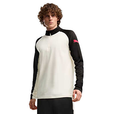 Puma individualLIGA 1/4 Zip Uzun Kollu T-Shirt Bej Siyah