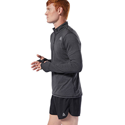 Reebok Run Essentials Yarım Fermuarlı Uzun Kollu T-Shirt Siyah