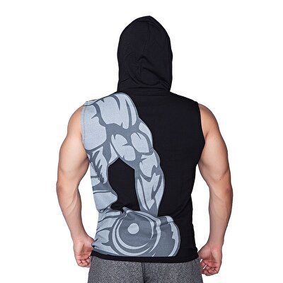 Supplementler.com Dumbell Arm Kapüşonlu Kolsuz T-Shirt Siyah