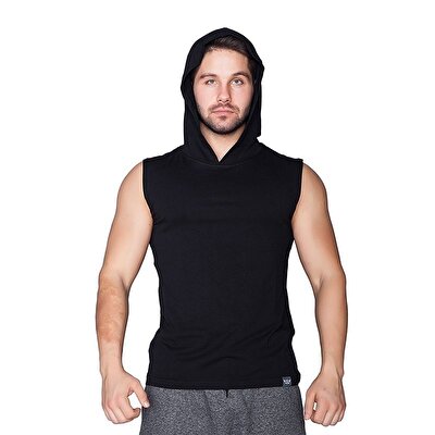 Supplementler.com Kapüşonlu Kolsuz T-Shirt Siyah