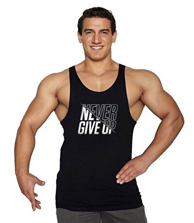 Supplementler.com Never Give Up Fitness Atleti Siyah