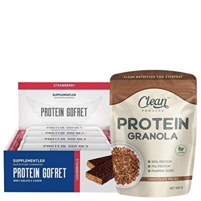 Supplementler.com Protein Gofret 40 Gr 12 Adet + Clean Powders Protein Granola Kombinasyonu