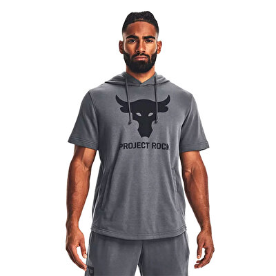 Under Armour Project Rock Terry Kapüşonlu Kısa Kollu Sweatshirt Gri