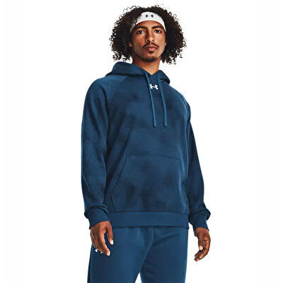 Under Armour Rival Fleece Printed Kapüşonlu Sweatshirt Mavi